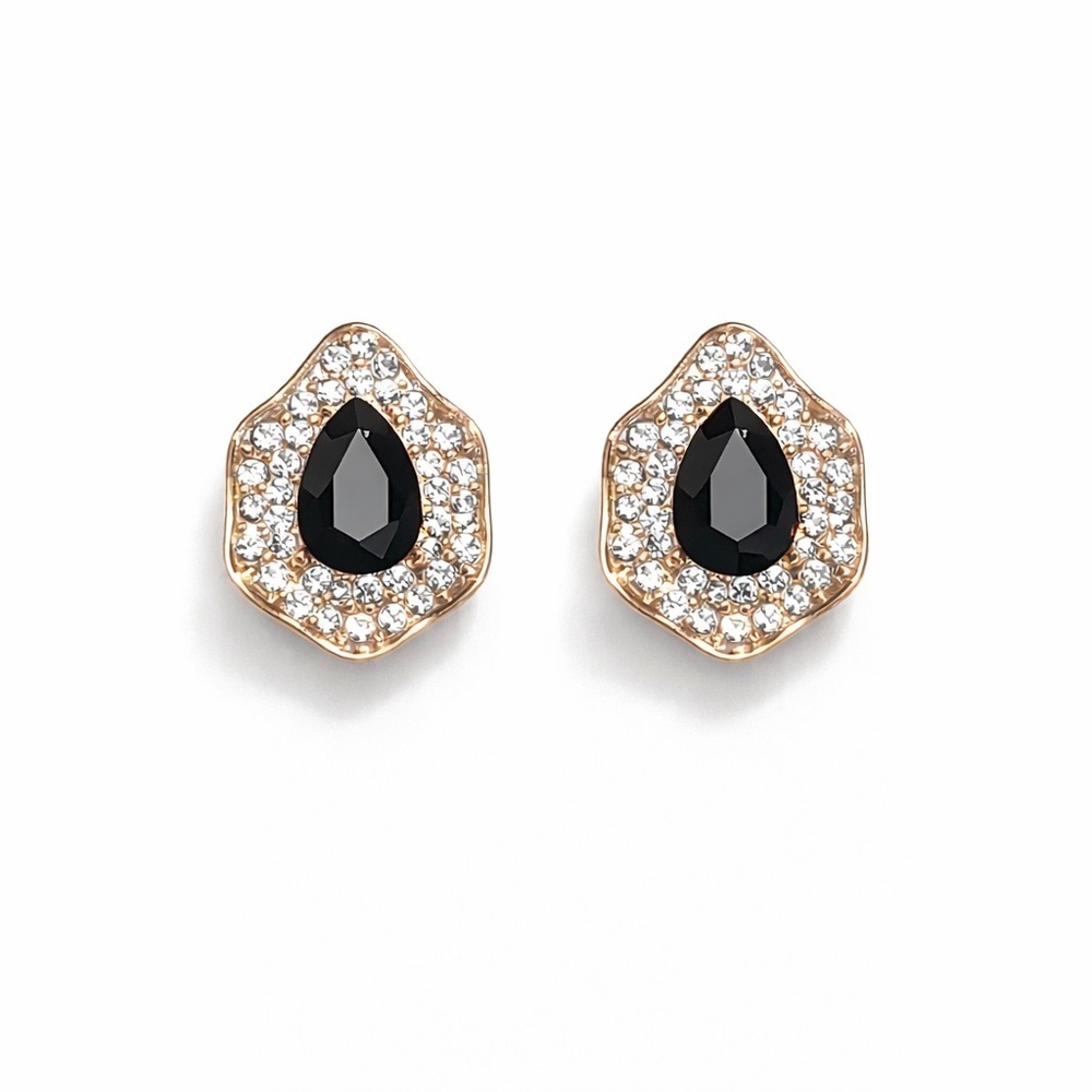 Elegant Black and Gold Teardrop Earrings - Picture 1 of 11